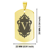 Stainless Steel Royal Crest Alphabet Letter V initial Dog Tag Keychain