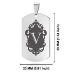 Stainless Steel Royal Crest Alphabet Letter V initial Dog Tag Keychain