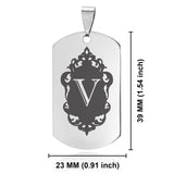 Stainless Steel Royal Crest Alphabet Letter V initial Dog Tag Keychain