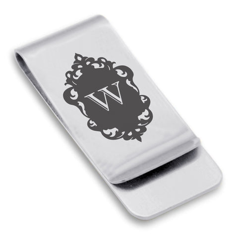 Stainless Steel Royal Crest Alphabet Letter W initial Classic Slim Money Clip