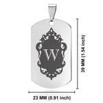 Stainless Steel Royal Crest Alphabet Letter W initial Dog Tag Keychain