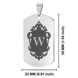 Stainless Steel Royal Crest Alphabet Letter W initial Dog Tag Keychain
