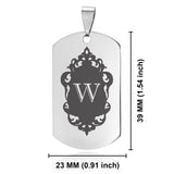 Stainless Steel Royal Crest Alphabet Letter W initial Dog Tag Keychain