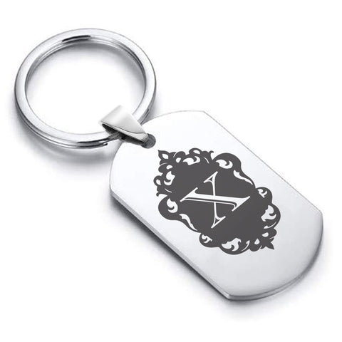 Stainless Steel Royal Crest Alphabet Letter X initial Dog Tag Keychain