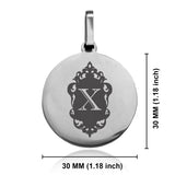 Stainless Steel Royal Crest Alphabet Letter X initial Round Medallion Keychain