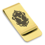 Stainless Steel Royal Crest Alphabet Letter Y initial Classic Slim Money Clip