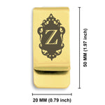 Stainless Steel Royal Crest Alphabet Letter Z initial Classic Slim Money Clip