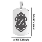 Stainless Steel Royal Crest Alphabet Letter Z initial Dog Tag Pendant