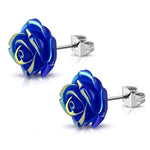 Stainless Steel Shimmer Resin Rose Flower Floral Stud Earrings - Comfort Zone Studios