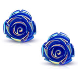 Stainless Steel Shimmer Resin Rose Flower Floral Stud Earrings - Comfort Zone Studios