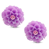 Stainless Steel Resin Dahlias Lotus Flower Floral Cubic Zirconia Stud Earrings - Comfort Zone Studios