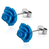 Stainless Steel Resin Rose Flower Floral Stud Earrings - Comfort Zone Studios