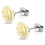 Stainless Steel Resin Rose Flower Floral Stud Earrings - Comfort Zone Studios