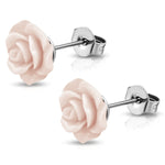 Stainless Steel Resin Rose Flower Floral Stud Earrings - Comfort Zone Studios