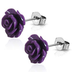 Stainless Steel Resin Rose Flower Floral Stud Earrings - Comfort Zone Studios