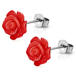 Stainless Steel Resin Rose Flower Floral Stud Earrings - Comfort Zone Studios