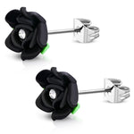Stainless Steel Cubic Zirconia 3-Tone Fimo Polymer Clay Rose Flower Floral Stud Earrings - Comfort Zone Studios