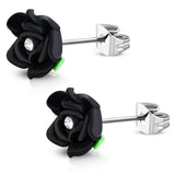 Stainless Steel Cubic Zirconia 3-Tone Fimo Polymer Clay Rose Flower Floral Stud Earrings - Comfort Zone Studios
