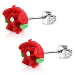 Stainless Steel Cubic Zirconia 3-Tone Fimo Polymer Clay Rose Flower Floral Stud Earrings - Comfort Zone Studios