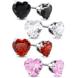 Stainless Steel Prong-Set Cubic Zirconia Love Heart Stud Earrings - Comfort Zone Studios