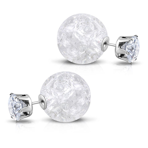 Stainless Steel Double Sided 8 MM CZ &amp; 15 MM Crystal Candy Ball Stud Earrings - Comfort Zone Studios