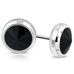 Stainless Steel Bezel Midnight Jet Black CZ Round Circle Button Stud Earrings - Comfort Zone Studios