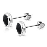 Stainless Steel Bezel Midnight Jet Black CZ Round Circle Button Stud Earrings - Comfort Zone Studios