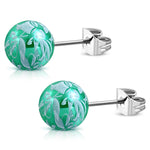 Stainless Steel Artisan Floral Painted Acrylic Bead Button Stud Earrings - Comfort Zone Studios