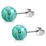 Stainless Steel Artisan Floral Painted Acrylic Bead Button Stud Earrings - Comfort Zone Studios