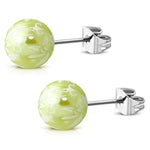 Stainless Steel Artisan Floral Painted Acrylic Bead Button Stud Earrings - Comfort Zone Studios