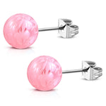 Stainless Steel Artisan Floral Painted Acrylic Bead Button Stud Earrings - Comfort Zone Studios
