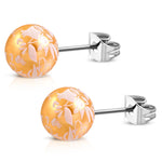 Stainless Steel Artisan Floral Painted Acrylic Bead Button Stud Earrings - Comfort Zone Studios