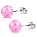 Stainless Steel Artisan Floral Painted Acrylic Bead Button Stud Earrings - Comfort Zone Studios