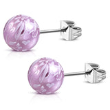Stainless Steel Artisan Floral Painted Acrylic Bead Button Stud Earrings - Comfort Zone Studios