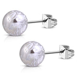 Stainless Steel Artisan Floral Painted Acrylic Bead Button Stud Earrings - Comfort Zone Studios