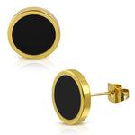 Stainless Steel Two-Tone Illusion Round Circle Button Stud Earrings - Comfort Zone Studios