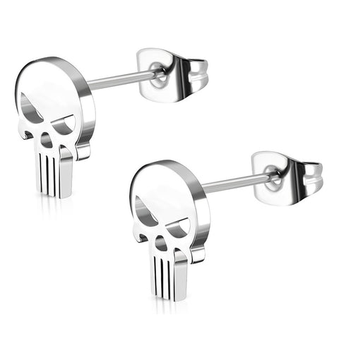 Stainless Steel Punisher Skull Cut-Out Button Stud Earrings - Comfort Zone Studios