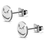 Stainless Steel Jack Skellington Cut-Out Round Circle Button Stud Earrings - Comfort Zone Studios