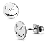 Stainless Steel Jack Skellington Cut-Out Round Circle Button Stud Earrings - Comfort Zone Studios