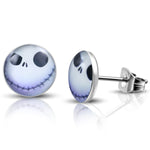 Stainless Steel Happy Jack Skellington Round Circle Button Stud Earrings - Comfort Zone Studios