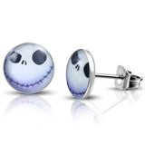 Stainless Steel Happy Jack Skellington Round Circle Button Stud Earrings - Comfort Zone Studios
