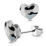 Stainless Steel Artisan Print Acrylic Love Heart Button Stud Earrings - Comfort Zone Studios