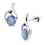 Stainless Steel Swan Song Round Cabochon Sky Blue Cat Eyes Stone Stud Earrings - Comfort Zone Studios