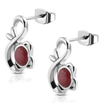 Stainless Steel Floral Infinity Figure 8 Round Cabochon Scarlet Red Cat Eyes Stone Stud Earrings - Comfort Zone Studios