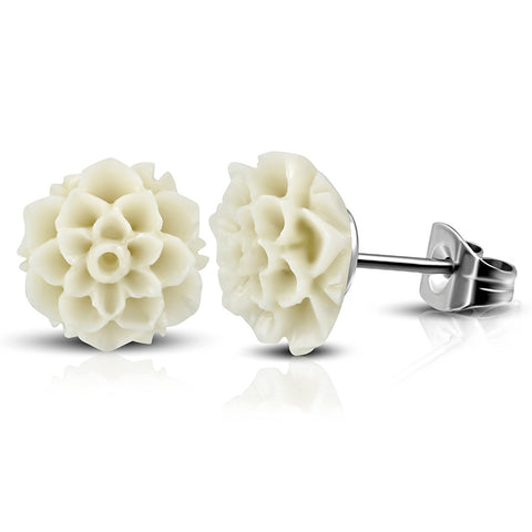 Stainless Steel Resin Dahlias Lotus Flower Button Stud Earrings - Comfort Zone Studios