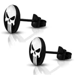 Stainless Steel Punisher Skull Round Circle Button Stud Earrings