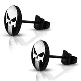 Stainless Steel Punisher Skull Round Circle Button Stud Earrings