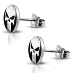 Stainless Steel Punisher Skull Round Circle Button Stud Earrings