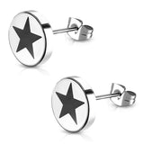 Stainless Steel Two-Tone Illusion Full All Star Round Circle Button Stud Earrings - Comfort Zone Studios