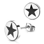 Stainless Steel Two-Tone Illusion Full All Star Round Circle Button Stud Earrings - Comfort Zone Studios